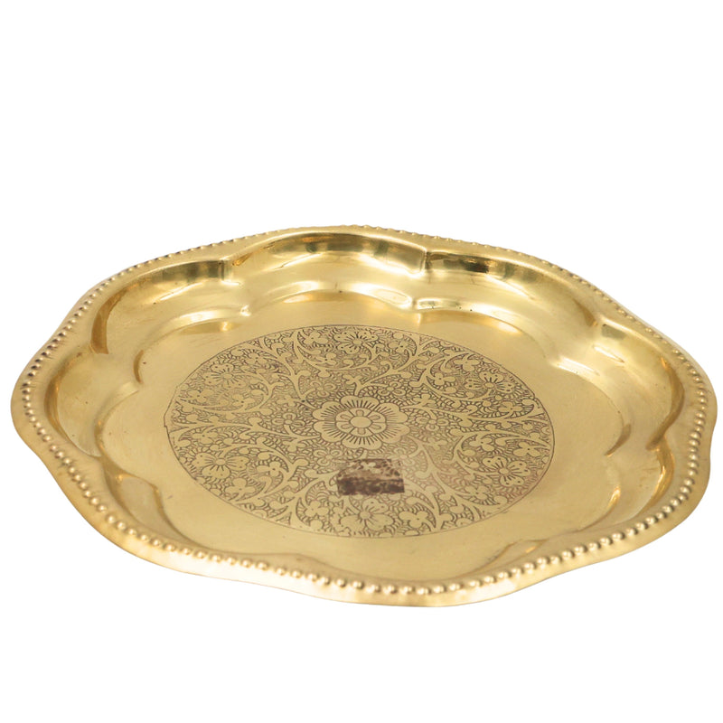 Brass Pooja Plate, Brass Pooja Thali, Peetal Aarti Thali, Hittale Pooja Taali, Traditional Pooja Samagri Plate, Temple Puja Thali, Devotional Aarti Plate, Mandir Pooja Tray for Home, Festival & Ritual Use, Gold, 7.5 Inch, 1 Piece