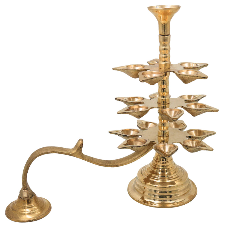 Brass 3 Layer Aarti Lamp 3 Tier Aarti Diya Traditional Deepam Multi Level Pooja Lamp Peetal Pittal Temple Aarti Stand Mandir Jyoti Deep Brass 3 Step Deepam for Home Temple Festival Pooja Ritual Decor, Gold, 11.5 Inch, 1 Piece