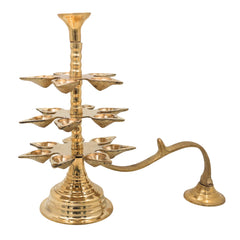 Brass 3 Layer Aarti Lamp 3 Tier Aarti Diya Traditional Deepam Multi Level Pooja Lamp Peetal Pittal Temple Aarti Stand Mandir Jyoti Deep Brass 3 Step Deepam for Home Temple Festival Pooja Ritual Decor, Gold, 11.5 Inch, 1 Piece