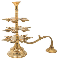 Brass 3 Layer Aarti Lamp 3 Tier Aarti Diya Traditional Deepam Multi Level Pooja Lamp Peetal Pittal Temple Aarti Stand Mandir Jyoti Deep Brass 3 Step Deepam for Home Temple Festival Pooja Ritual Decor, Gold, 11.5 Inch, 1 Piece