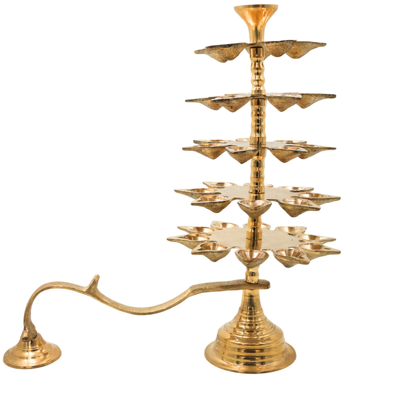 Brass 5 Layer Aarti Lamp Panchmukhi Panchadeepam, 5 Jyot Pancharti Diya, Peetal 5 Wick Pooja Deepam, Traditional Temple Aarti Lamp, Multi Tier Mandir Aarti Stand, Hindu Pooja Brass Deepak, Gold, 14 Inch, 1 Piece