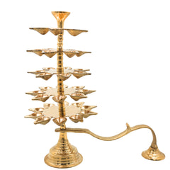 Brass 5 Layer Aarti Lamp Panchmukhi Panchadeepam, 5 Jyot Pancharti Diya, Peetal 5 Wick Pooja Deepam, Traditional Temple Aarti Lamp, Multi Tier Mandir Aarti Stand, Hindu Pooja Brass Deepak, Gold, 14 Inch, 1 Piece