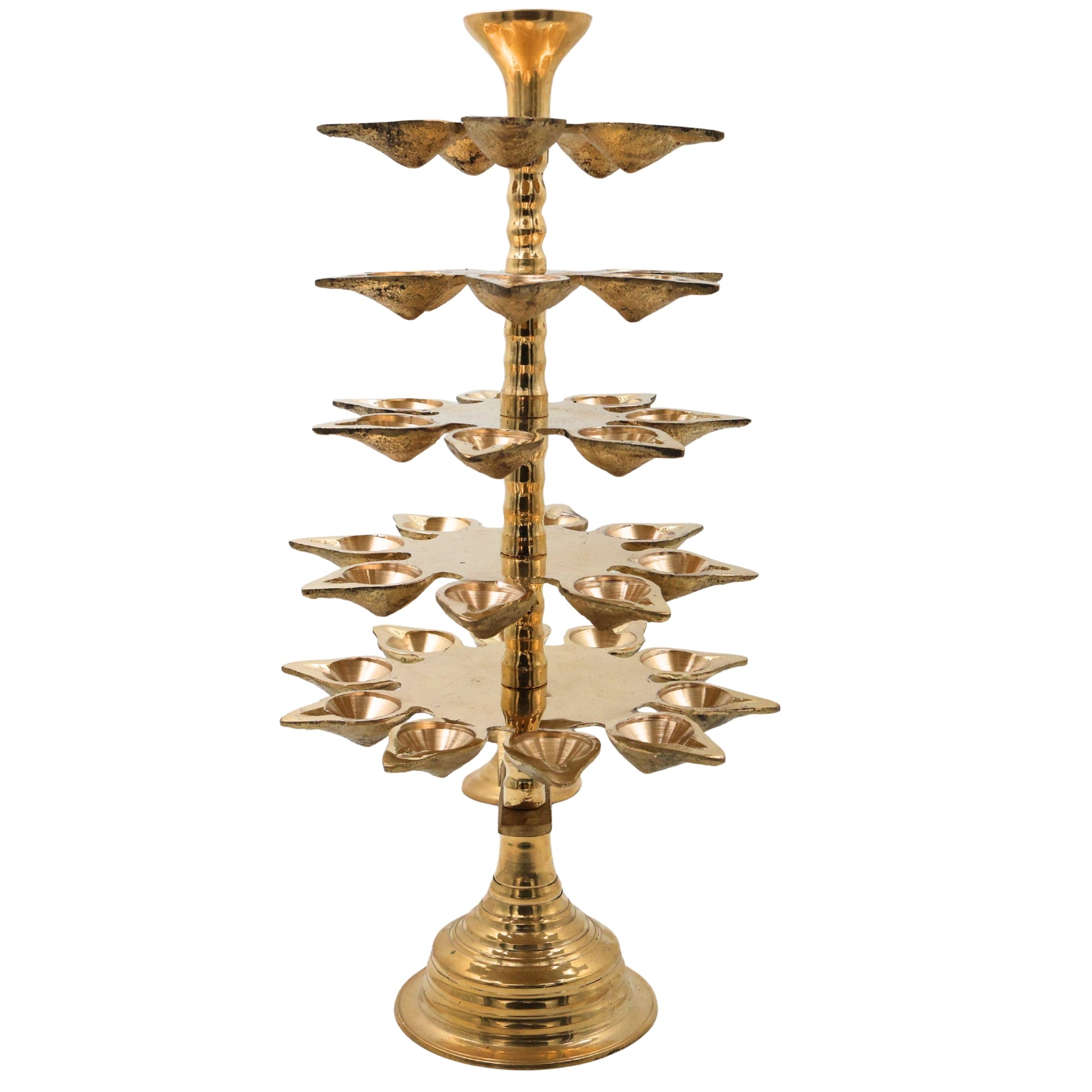 Brass 5 Layer Aarti Lamp Panchmukhi Panchadeepam, 5 Jyot Pancharti Diya, Peetal 5 Wick Pooja Deepam, Traditional Temple Aarti Lamp, Multi Tier Mandir Aarti Stand, Hindu Pooja Brass Deepak, Gold, 14 Inch, 1 Piece