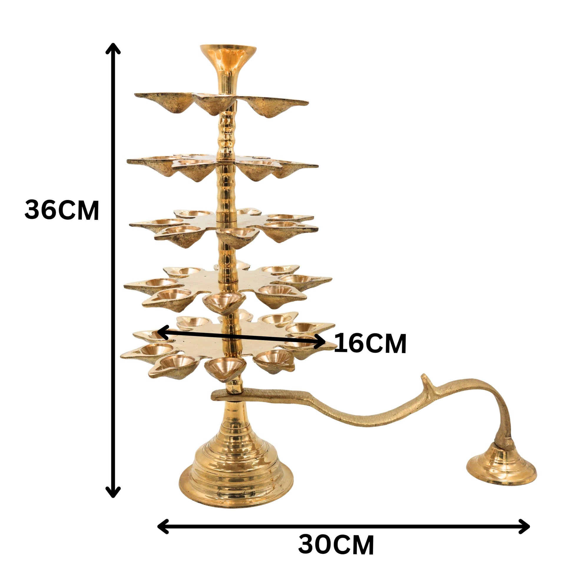 Brass 5 Layer Aarti Lamp Panchmukhi Panchadeepam, 5 Jyot Pancharti Diya, Peetal 5 Wick Pooja Deepam, Traditional Temple Aarti Lamp, Multi Tier Mandir Aarti Stand, Hindu Pooja Brass Deepak, Gold, 14 Inch, 1 Piece