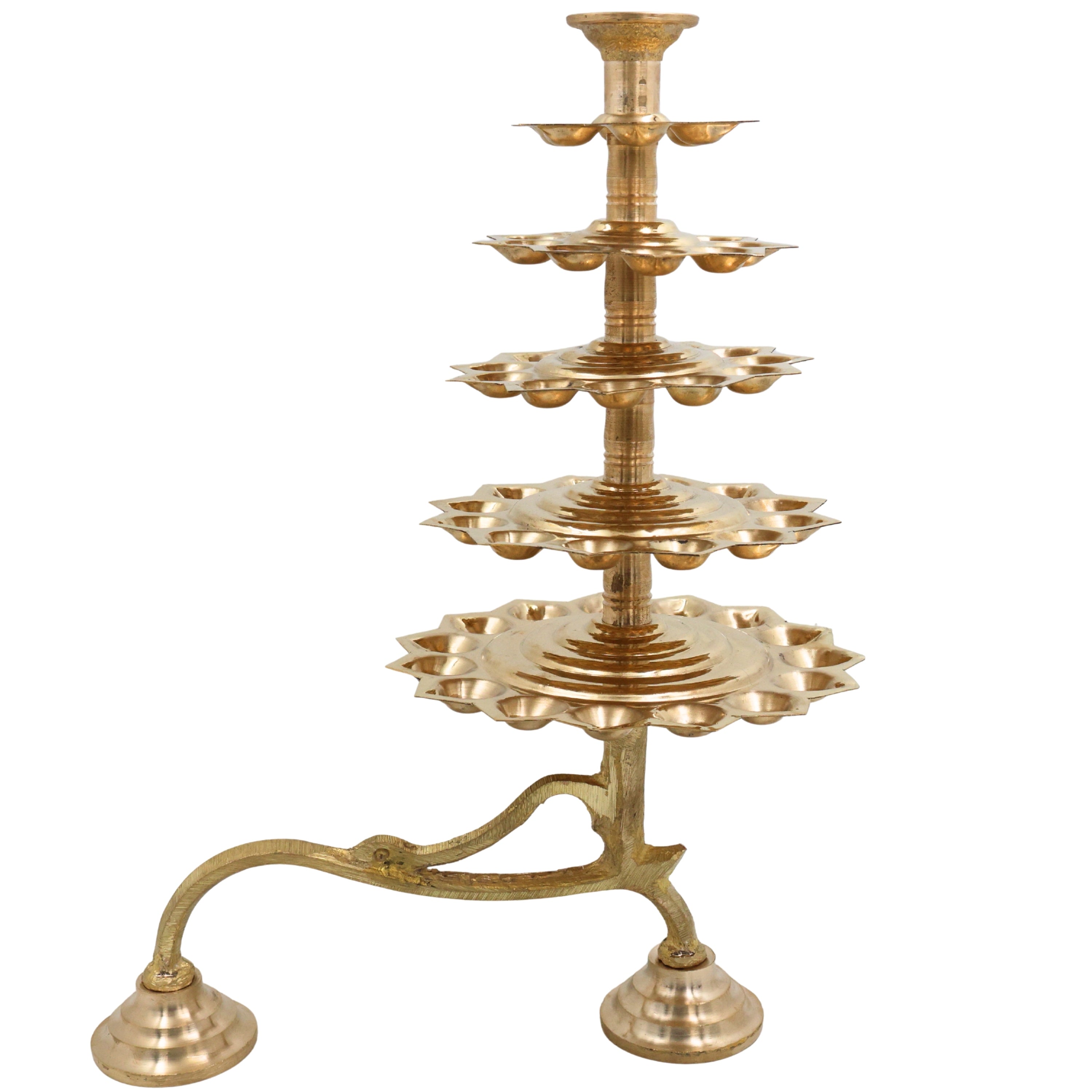 Brass 5 Layer Aarti Lamp Panch Aarti Deepam Panchmukhi Panchadeepam 5 Jyot Pancharti Diya Traditional Peetal 5 Step Aarti Lamp Temple Pooja Deepam 5 Wick Brass Aarti Lamp for Home Mandir Temple Rituals, Gold, 14 Inch, 1 Piece