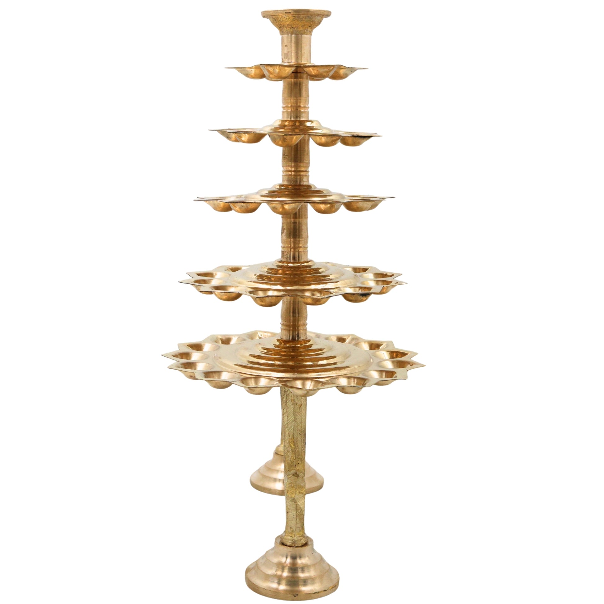 Brass 5 Layer Aarti Lamp Panch Aarti Deepam Panchmukhi Panchadeepam 5 Jyot Pancharti Diya Traditional Peetal 5 Step Aarti Lamp Temple Pooja Deepam 5 Wick Brass Aarti Lamp for Home Mandir Temple Rituals, Gold, 14 Inch, 1 Piece