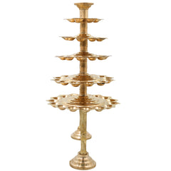 Brass 5 Layer Aarti Lamp Panch Aarti Deepam Panchmukhi Panchadeepam 5 Jyot Pancharti Diya Traditional Peetal 5 Step Aarti Lamp Temple Pooja Deepam 5 Wick Brass Aarti Lamp for Home Mandir Temple Rituals, Gold, 14 Inch, 1 Piece