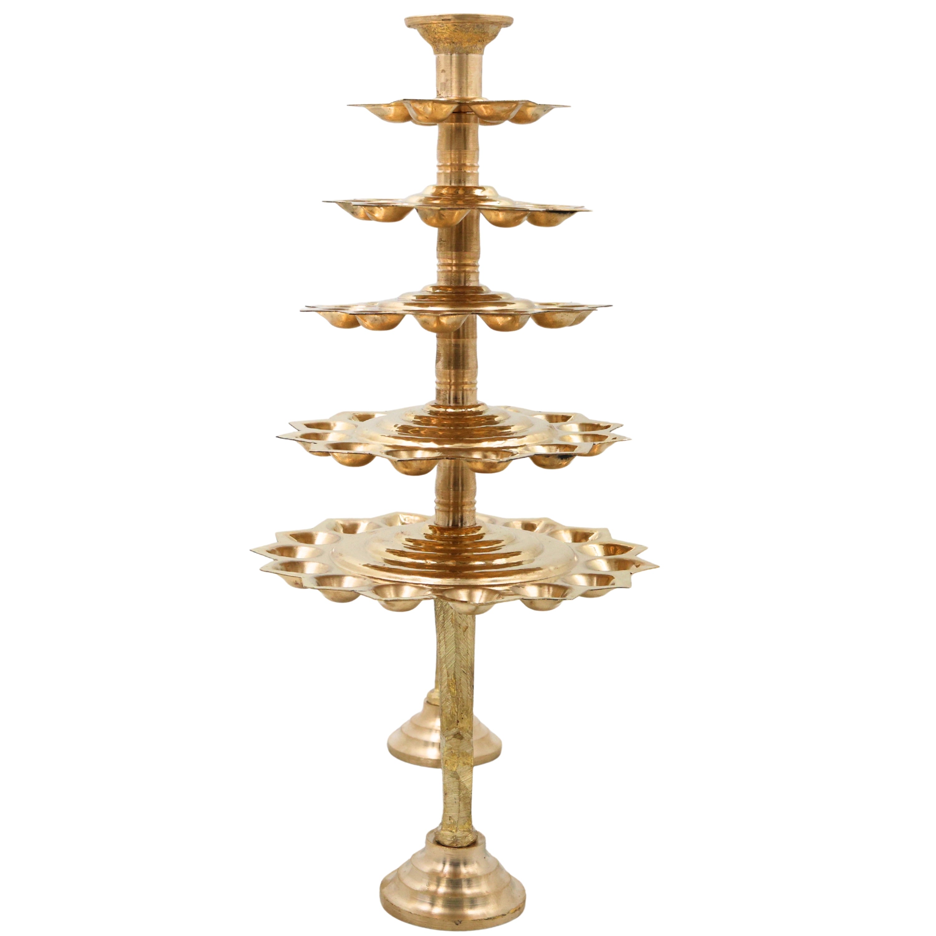 Brass 5 Layer Aarti Lamp Panch Aarti Deepam Panchmukhi Panchadeepam 5 Jyot Pancharti Diya Traditional Peetal 5 Step Aarti Lamp Temple Pooja Deepam 5 Wick Brass Aarti Lamp for Home Mandir Temple Rituals, Gold, 14 Inch, 1 Piece