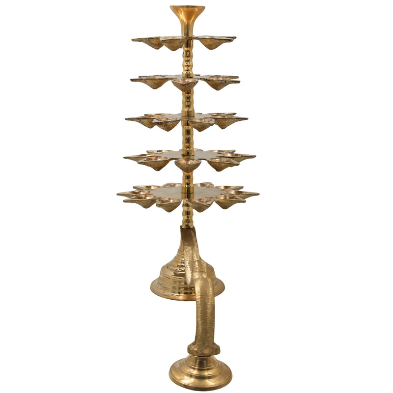 Brass 5 Layer Aarti Lamp Panch Aarti Deepam Panchmukhi Panchadeepam 5 Jyot Pancharti Diya Traditional Peetal 5 Step Aarti Lamp Temple Pooja Deepam 5 Wick Brass Aarti Lamp for Home Mandir Temple Rituals, Gold, 14 Inch, 1 Piece
