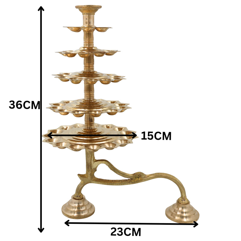 Brass 5 Layer Aarti Lamp Panch Aarti Deepam Panchmukhi Panchadeepam 5 Jyot Pancharti Diya Traditional Peetal 5 Step Aarti Lamp Temple Pooja Deepam 5 Wick Brass Aarti Lamp for Home Mandir Temple Rituals, Gold, 14 Inch, 1 Piece