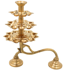 Brass 3 Layer Aarti Lamp 3 Tier Aarti Diya Traditional 3 Step Deepam Multi Tier Pooja Deepam Tripadi Trishreni Deepam Temple Aarti Lamp Brass Pooja Diya Stand for Home Mandir Festival Pooja Decor, Gold, 9.5 Inch, 1 Piece