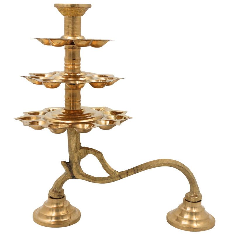 Brass 3 Layer Aarti Lamp 3 Tier Aarti Diya Traditional 3 Step Deepam Multi Tier Pooja Deepam Tripadi Trishreni Deepam Temple Aarti Lamp Brass Pooja Diya Stand for Home Mandir Festival Pooja Decor, Gold, 9.5 Inch, 1 Piece