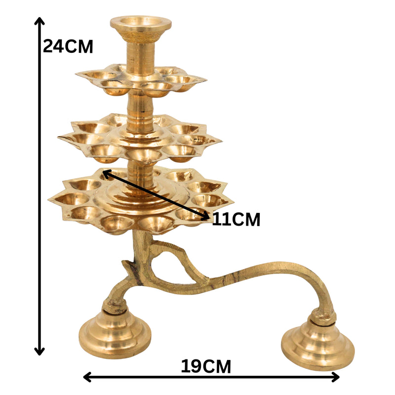 Brass 3 Layer Aarti Lamp 3 Tier Aarti Diya Traditional 3 Step Deepam Multi Tier Pooja Deepam Tripadi Trishreni Deepam Temple Aarti Lamp Brass Pooja Diya Stand for Home Mandir Festival Pooja Decor, Gold, 9.5 Inch, 1 Piece