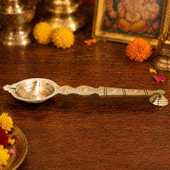 Brass Aarti Burner Kapoor Dani Camphor Lamp Peetal Pital Pittal Karpoora Harathi Aarti Deepam Pooja Diya Mandir Temple Brass Aarti Lamp Traditional Pooja Samagri, Gold, 12 Inch, 1 Piece