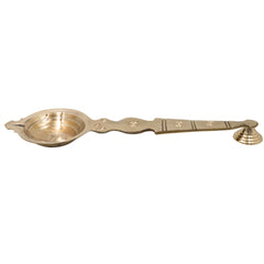 Brass Aarti Burner Kapoor Dani Camphor Lamp Peetal Pital Pittal Karpoora Harathi Aarti Deepam Pooja Diya Mandir Temple Brass Aarti Lamp Traditional Pooja Samagri, Gold, 12 Inch, 1 Piece