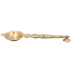 Brass Aarti Burner Kapoor Dani Camphor Lamp Peetal Pital Pittal Karpoora Harathi Aarti Deepam Pooja Diya Mandir Temple Brass Aarti Lamp Traditional Pooja Samagri, Gold, 12 Inch, 1 Piece