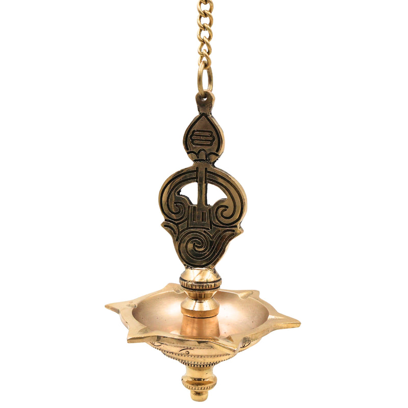 Brass Murugan Hanging Lamp Kartikeya Subramanya Skanda Shanmukha Arumuga Saravana Kumara Swamy Vilakku Traditional South Indian Temple Pooja Hanging Deepam Mayil Vel Muruga Diya Decor, Gold, 22.5 Inch, 1 Piece