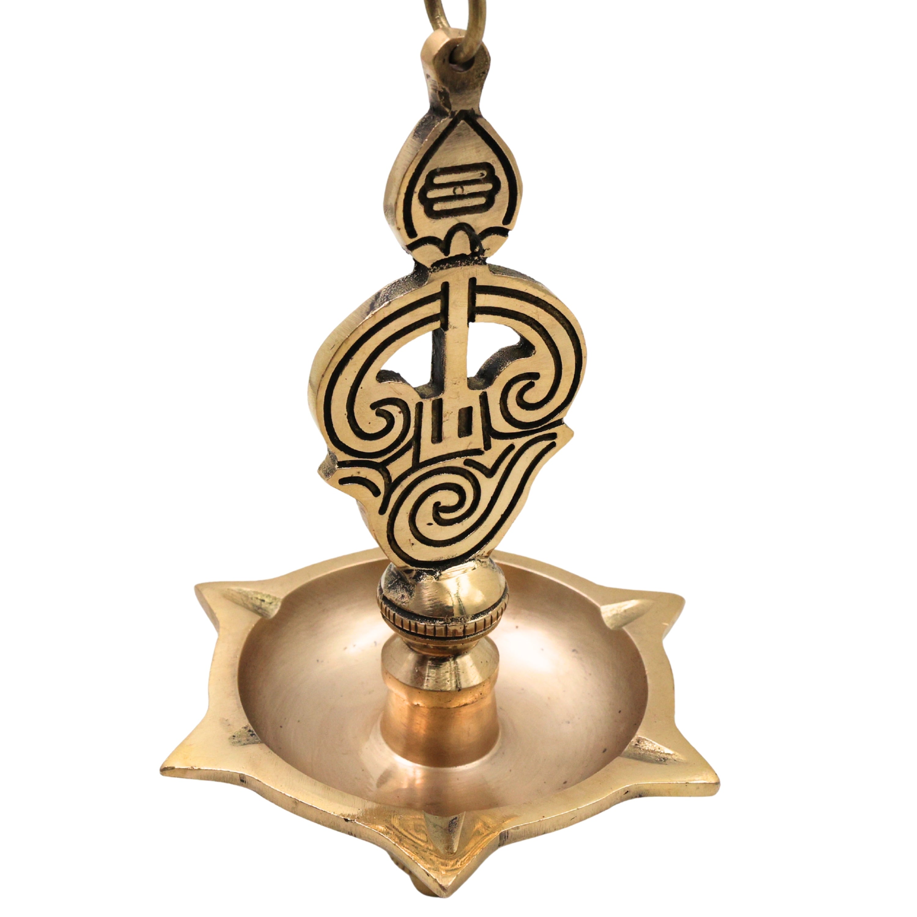 Brass Murugan Hanging Lamp Kartikeya Subramanya Skanda Shanmukha Arumuga Saravana Kumara Swamy Vilakku Traditional South Indian Temple Pooja Hanging Deepam Mayil Vel Muruga Diya Decor, Gold, 22.5 Inch, 1 Piece