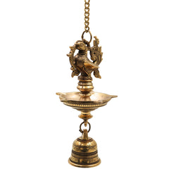 Brass Hanging Lamp with Bell, Peetal Ghanti Hanging Diya, Temple Hanging Deepam Vilakku, Traditional Mandir Pooja Lamp, Kerala Nilavilakku Kuthu Vilakku Style Hanging Brass Lamp for Home Decor & Gifts, Gold, 23 Inch, 1 Piece