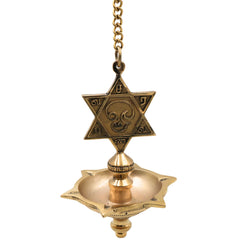 Brass Hanging Lamp with Star, Thooku Vilakku Hanging Diya, Temple Chain Deepam, Traditional Pooja Hanging Deepak, Kerala Style Nilavilakku Vilakku, Mandir Devghar Oil Lamp Decor for Home Temple Diwali Aarti Pooja, Gold, 22 Inch (Including Chain), 1 Piece