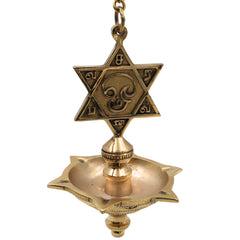 Brass Hanging Lamp with Star, Thooku Vilakku Hanging Diya, Temple Chain Deepam, Traditional Pooja Hanging Deepak, Kerala Style Nilavilakku Vilakku, Mandir Devghar Oil Lamp Decor for Home Temple Diwali Aarti Pooja, Gold, 22 Inch (Including Chain), 1 Piece