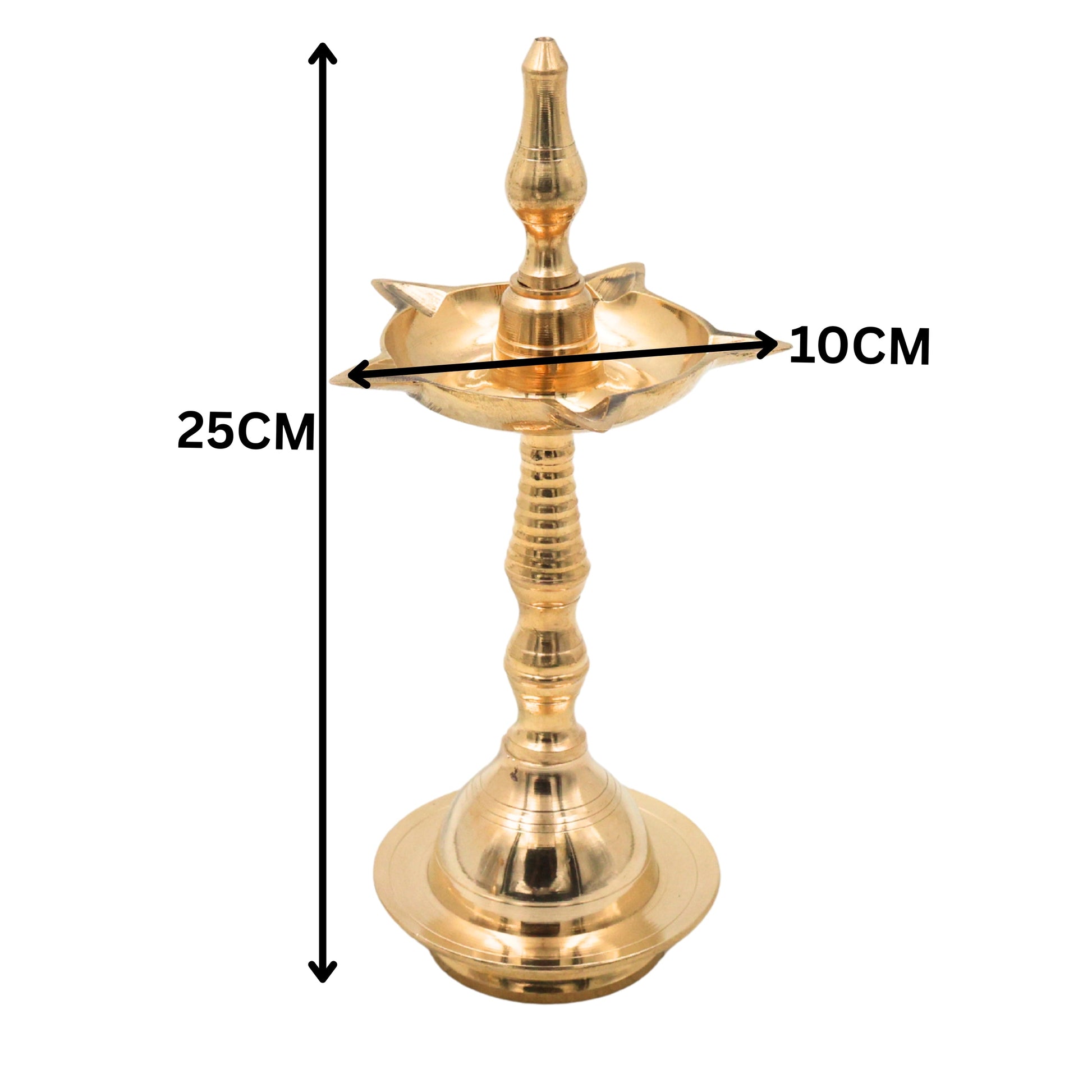 Traditional Brass Pooja Lamp Kuthu Vilakku Nilavilakku Samai Deepam Diya South Indian Temple Oil Lamp Deepalakshmi Kamakshi Kubera Jyoti Brass Aarti Lamp for Home Mandir Pooja Decor, Gold, 10 Inch, 2 Piece