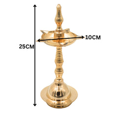 Traditional Brass Pooja Lamp Kuthu Vilakku Nilavilakku Samai Deepam Diya South Indian Temple Oil Lamp Deepalakshmi Kamakshi Kubera Jyoti Brass Aarti Lamp for Home Mandir Pooja Decor, Gold, 10 Inch, 2 Piece