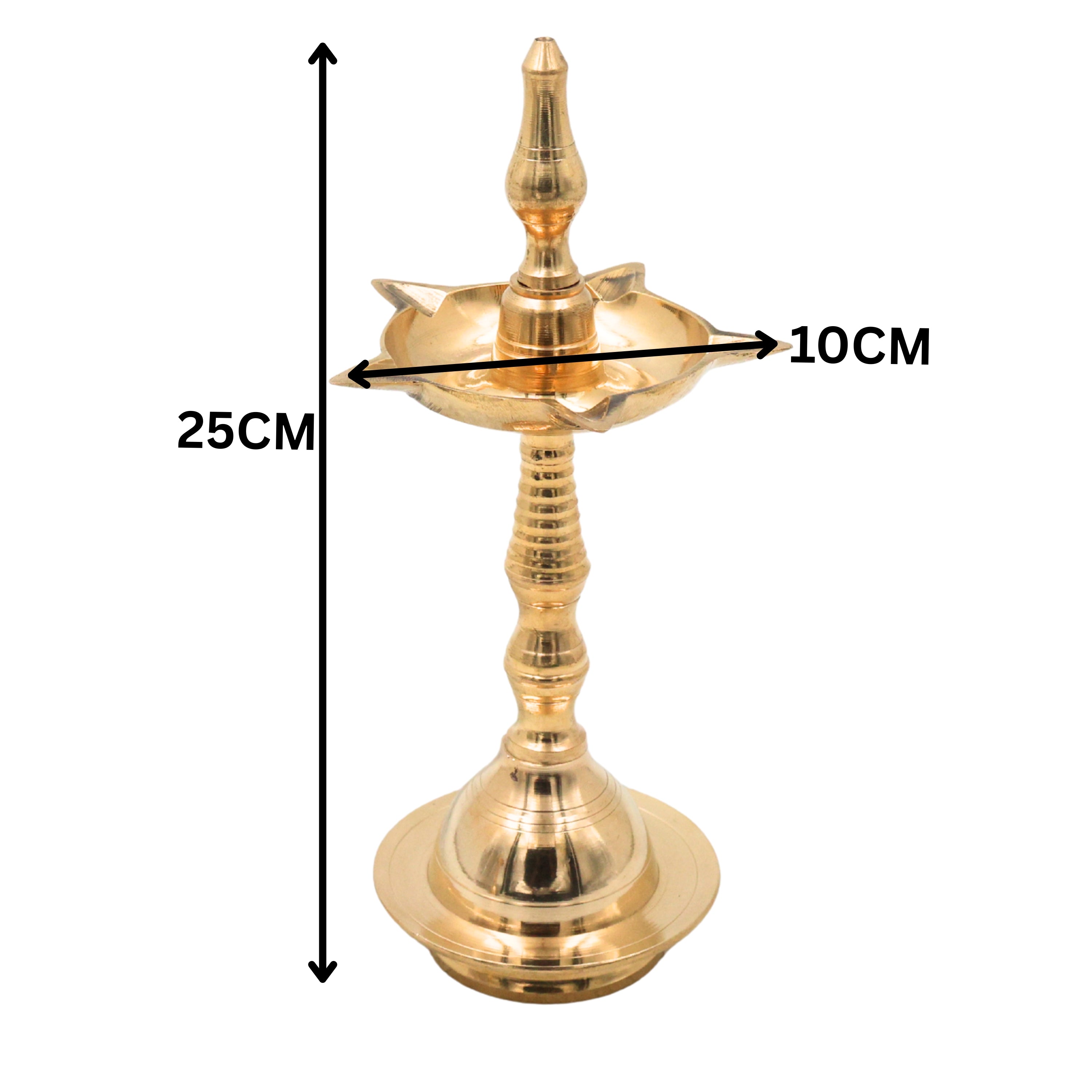 Traditional Brass Pooja Lamp Kuthu Vilakku Nilavilakku Samai Deepam Diya South Indian Temple Oil Lamp Deepalakshmi Kamakshi Kubera Jyoti Brass Aarti Lamp for Home Mandir Pooja Decor, Gold, 10 Inch, 2 Piece