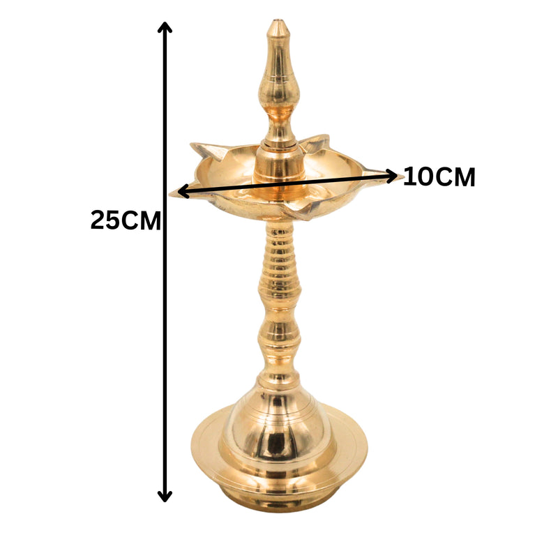 Traditional Brass Pooja Lamp Kuthu Vilakku Nilavilakku Samai Deepam Diya South Indian Temple Oil Lamp Deepalakshmi Kamakshi Kubera Jyoti Brass Aarti Lamp for Home Mandir Pooja Decor, Gold, 10 Inch, 2 Piece