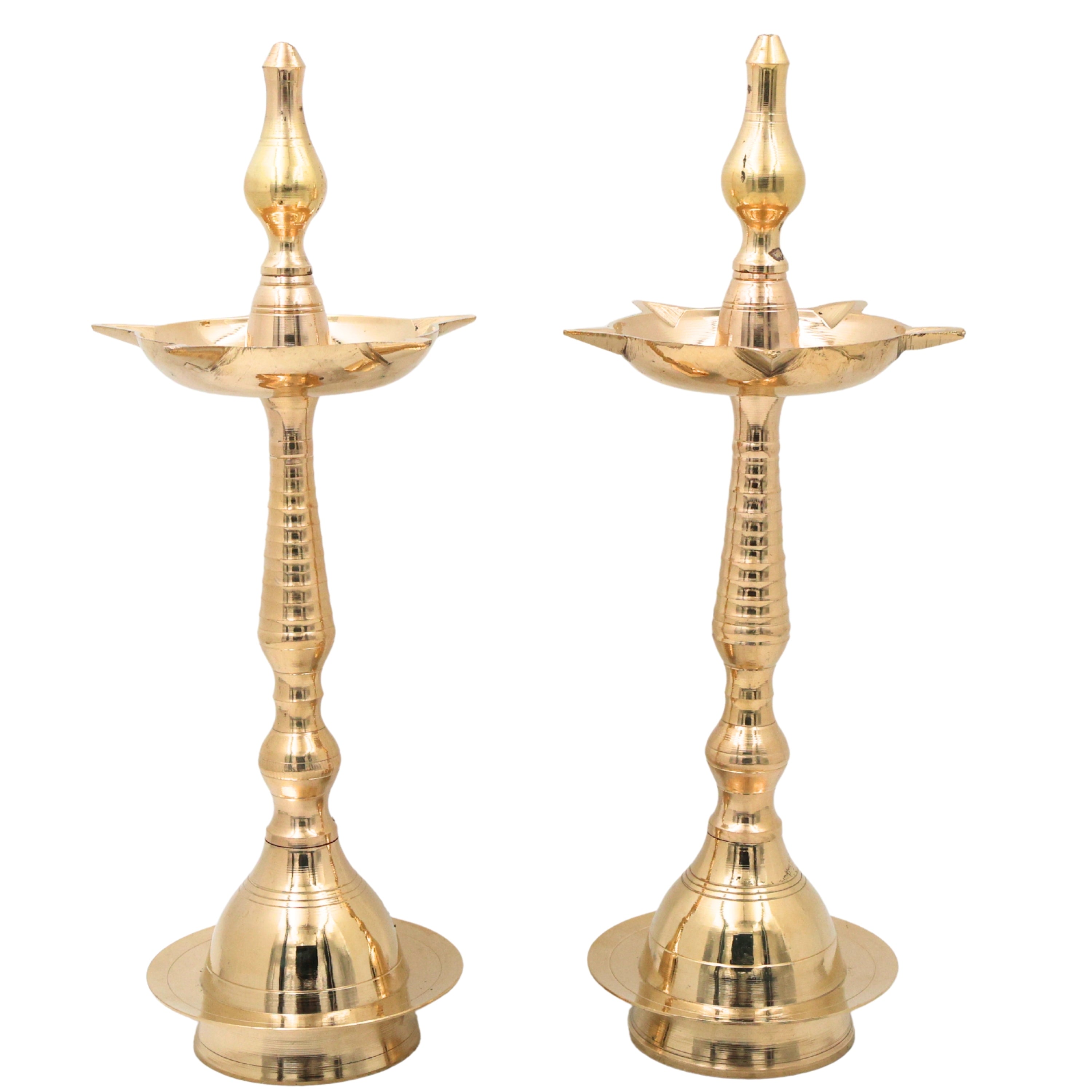 Brass Deepa Lakshmi Pooja Lamp, Traditional Kuthu Vilakku, Nilavilakku, Samai Diya, Lakshmi Deepam, Kamakshi Deepalakshmi Brass Temple Lamp for Home Mandir Aarti Spiritual Decor, Gold, 14 Inch, 2 Piece