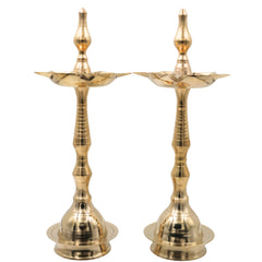 Brass Deepa Lakshmi Pooja Lamp, Traditional Kuthu Vilakku, Nilavilakku, Samai Diya, Lakshmi Deepam, Kamakshi Deepalakshmi Brass Temple Lamp for Home Mandir Aarti Spiritual Decor, Gold, 14 Inch, 2 Piece