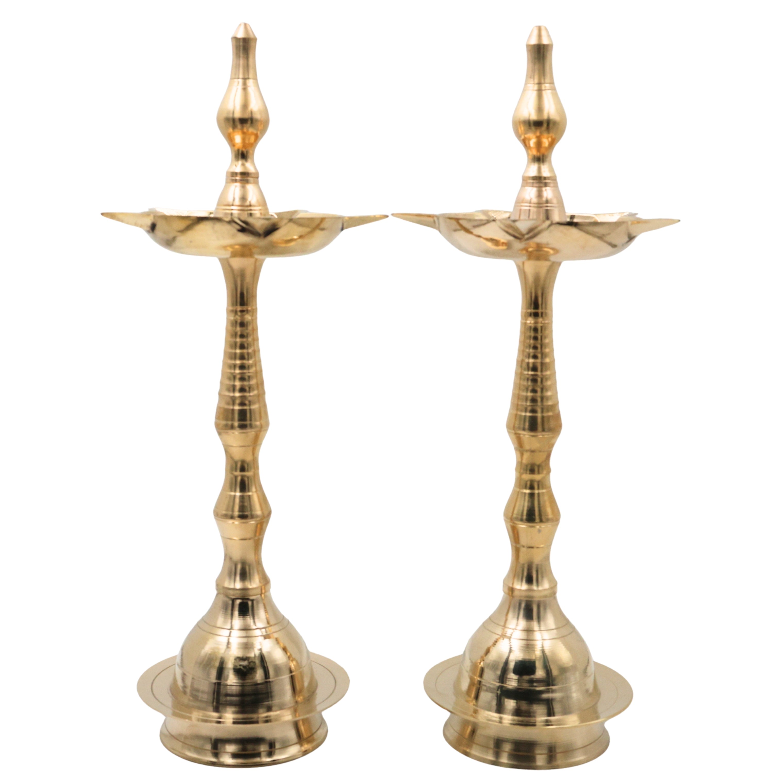 Brass Deepa Lakshmi Pooja Lamp, Traditional Kuthu Vilakku, Nilavilakku, Samai Diya, Lakshmi Deepam, Kamakshi Deepalakshmi Brass Temple Lamp for Home Mandir Aarti Spiritual Decor, Gold, 14 Inch, 2 Piece