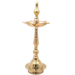 Brass Deepa Lakshmi Pooja Lamp, Traditional Kuthu Vilakku, Nilavilakku, Samai Diya, Lakshmi Deepam, Kamakshi Deepalakshmi Brass Temple Lamp for Home Mandir Aarti Spiritual Decor, Gold, 14 Inch, 2 Piece