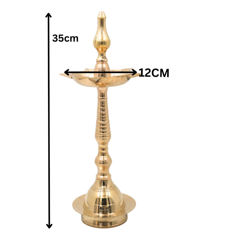 Brass Deepa Lakshmi Pooja Lamp, Traditional Kuthu Vilakku, Nilavilakku, Samai Diya, Lakshmi Deepam, Kamakshi Deepalakshmi Brass Temple Lamp for Home Mandir Aarti Spiritual Decor, Gold, 14 Inch, 2 Piece