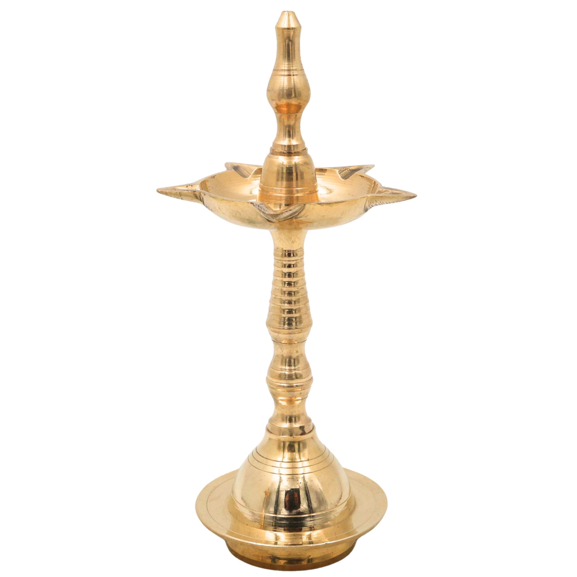 Brass Pooja Lamp Diya Deepam, Traditional Kuthu Vilakku Vilakku Samai Nilavilakku Deepa Lakshmi Kamakshi Kubera Jyoti Oil Lamp for Home Temple Mandir Aarti Spiritual Decor, Gold, 8 Inch, 2 Piece
