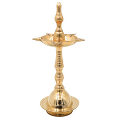 Brass Pooja Lamp Diya Deepam, Traditional Kuthu Vilakku Vilakku Samai Nilavilakku Deepa Lakshmi Kamakshi Kubera Jyoti Oil Lamp for Home Temple Mandir Aarti Spiritual Decor, Gold, 8 Inch, 2 Piece