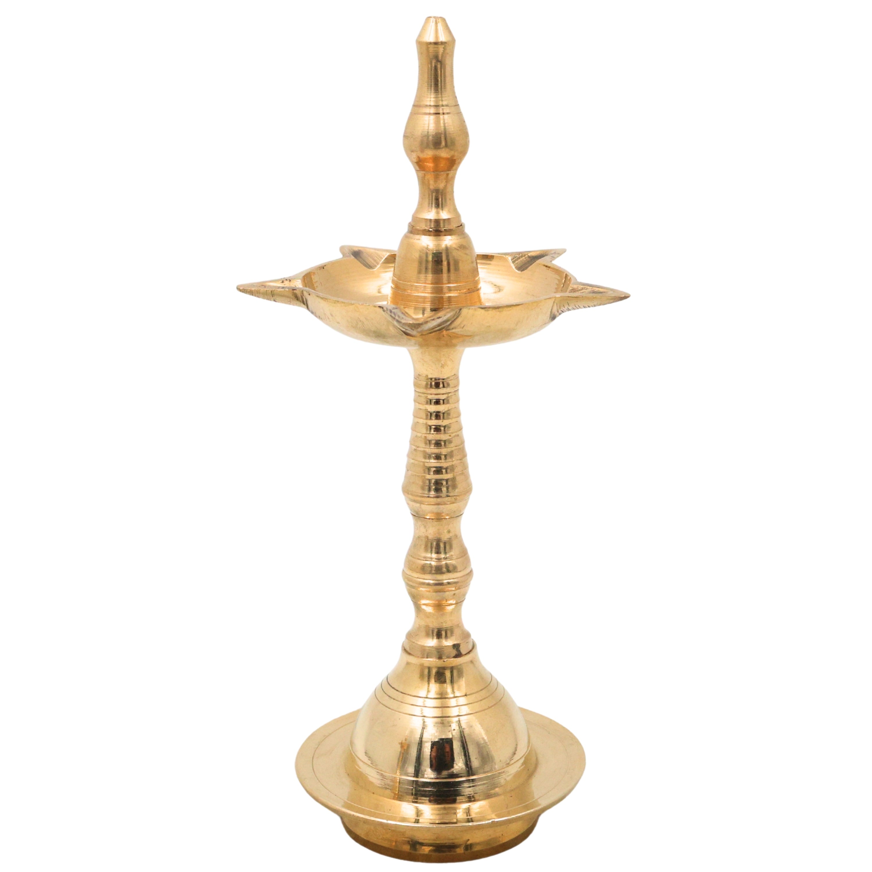 Brass Pooja Lamp Diya Deepam, Traditional Kuthu Vilakku Vilakku Samai Nilavilakku Deepa Lakshmi Kamakshi Kubera Jyoti Oil Lamp for Home Temple Mandir Aarti Spiritual Decor, Gold, 8 Inch, 2 Piece