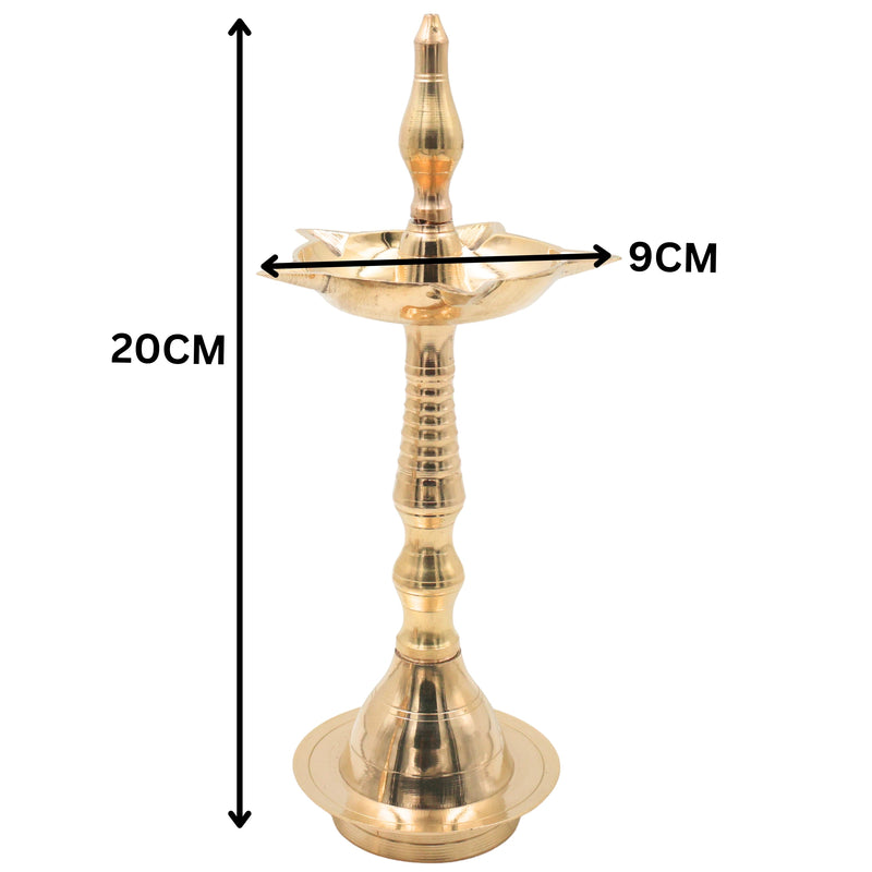 Brass Pooja Lamp Diya Deepam, Traditional Kuthu Vilakku Vilakku Samai Nilavilakku Deepa Lakshmi Kamakshi Kubera Jyoti Oil Lamp for Home Temple Mandir Aarti Spiritual Decor, Gold, 8 Inch, 2 Piece
