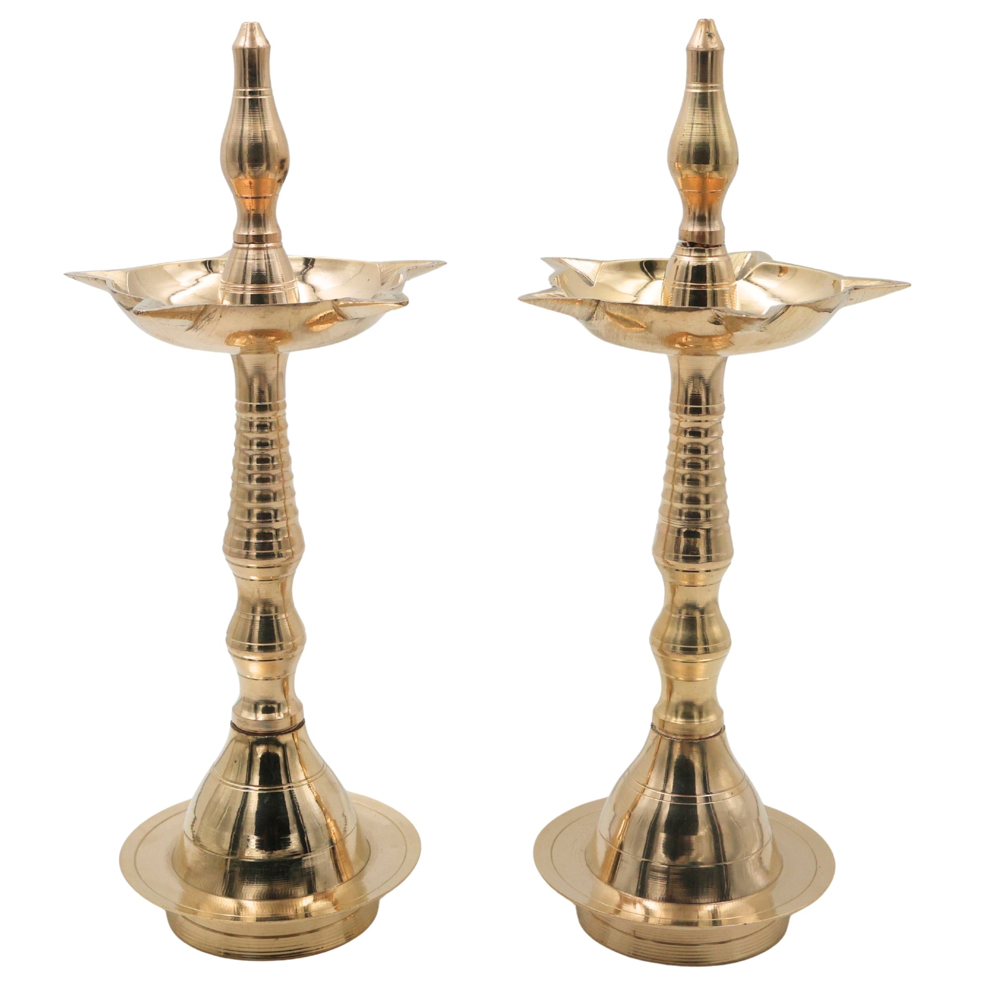 Traditional Brass Pooja Lamp Diya Deepam Kuthu Vilakku Nilavilakku Deepalakshmi Kamakshi Kubera Deepam Aarti Oil Lamp for Home Temple Mandir Spiritual Decor Diwali Festival Lighting, Gold, 12.5 Inch, 2 Piece
