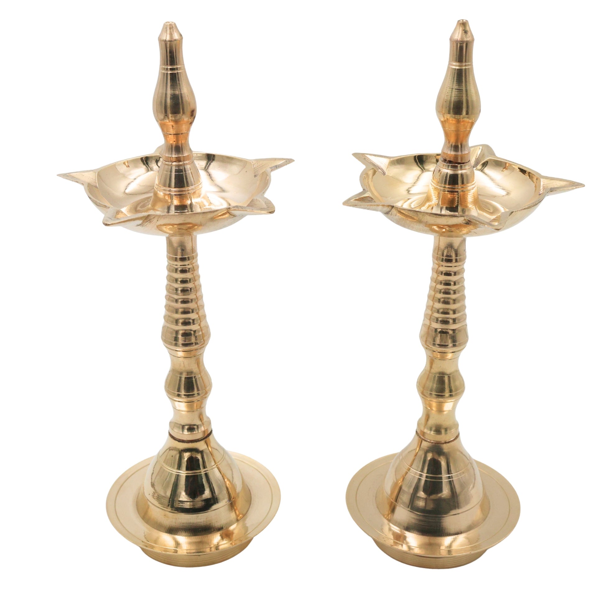 Traditional Brass Pooja Lamp Diya Deepam Kuthu Vilakku Nilavilakku Deepalakshmi Kamakshi Kubera Deepam Aarti Oil Lamp for Home Temple Mandir Spiritual Decor Diwali Festival Lighting, Gold, 12.5 Inch, 2 Piece