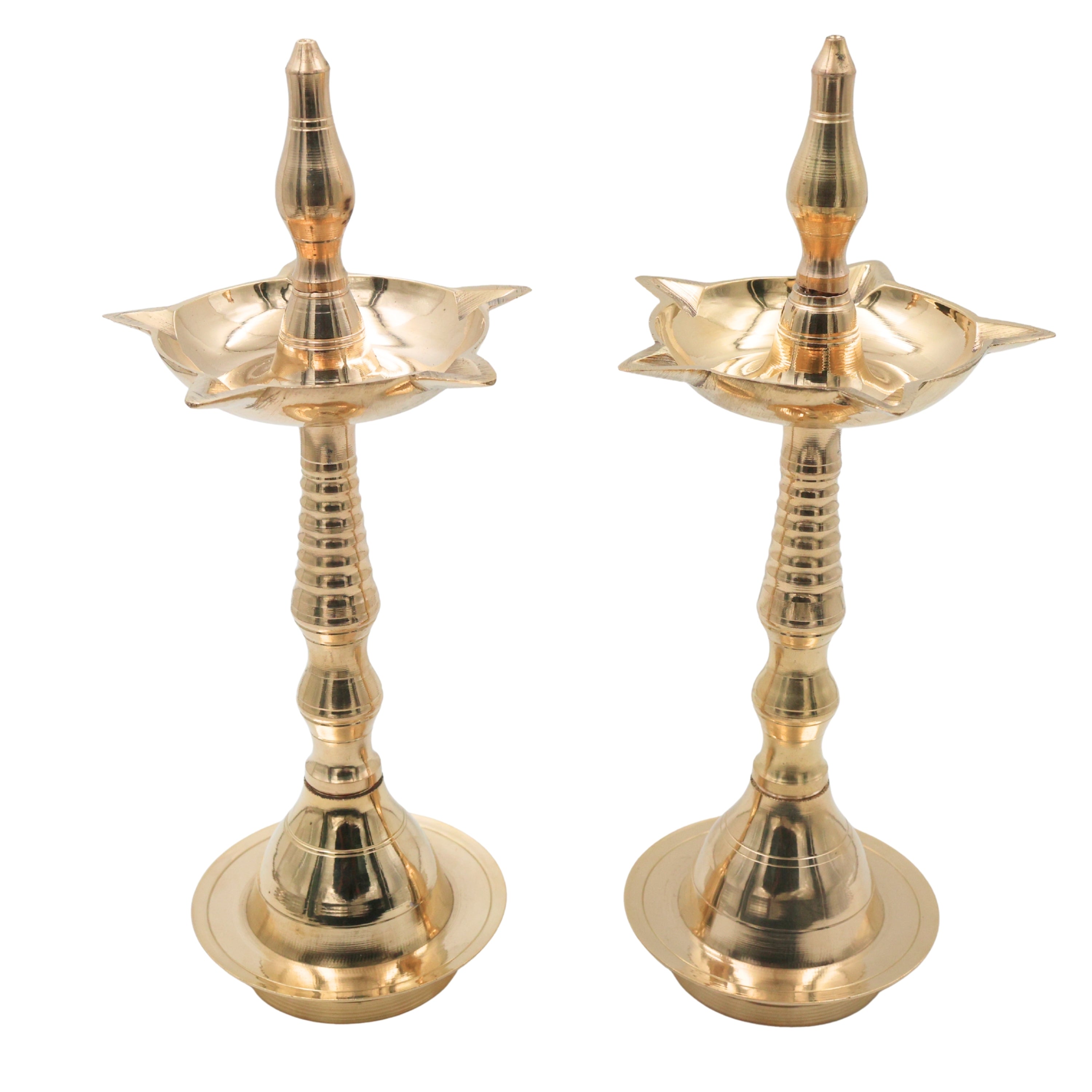 Traditional Brass Pooja Lamp Diya Deepam Kuthu Vilakku Nilavilakku Deepalakshmi Kamakshi Kubera Deepam Aarti Oil Lamp for Home Temple Mandir Spiritual Decor Diwali Festival Lighting, Gold, 12.5 Inch, 2 Piece
