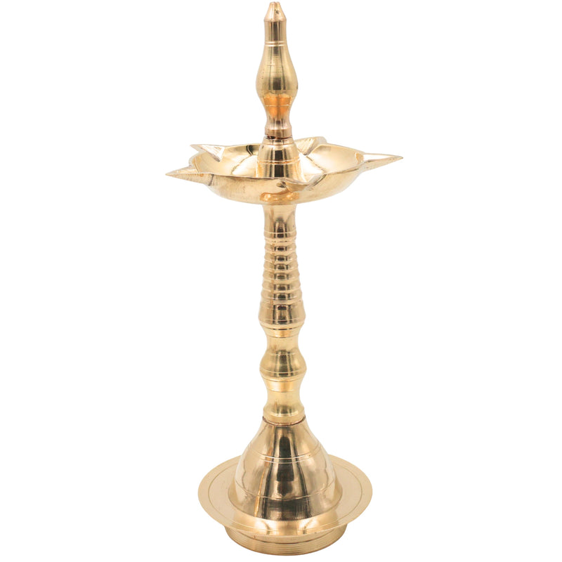 Traditional Brass Pooja Lamp Diya Deepam Kuthu Vilakku Nilavilakku Deepalakshmi Kamakshi Kubera Deepam Aarti Oil Lamp for Home Temple Mandir Spiritual Decor Diwali Festival Lighting, Gold, 12.5 Inch, 2 Piece
