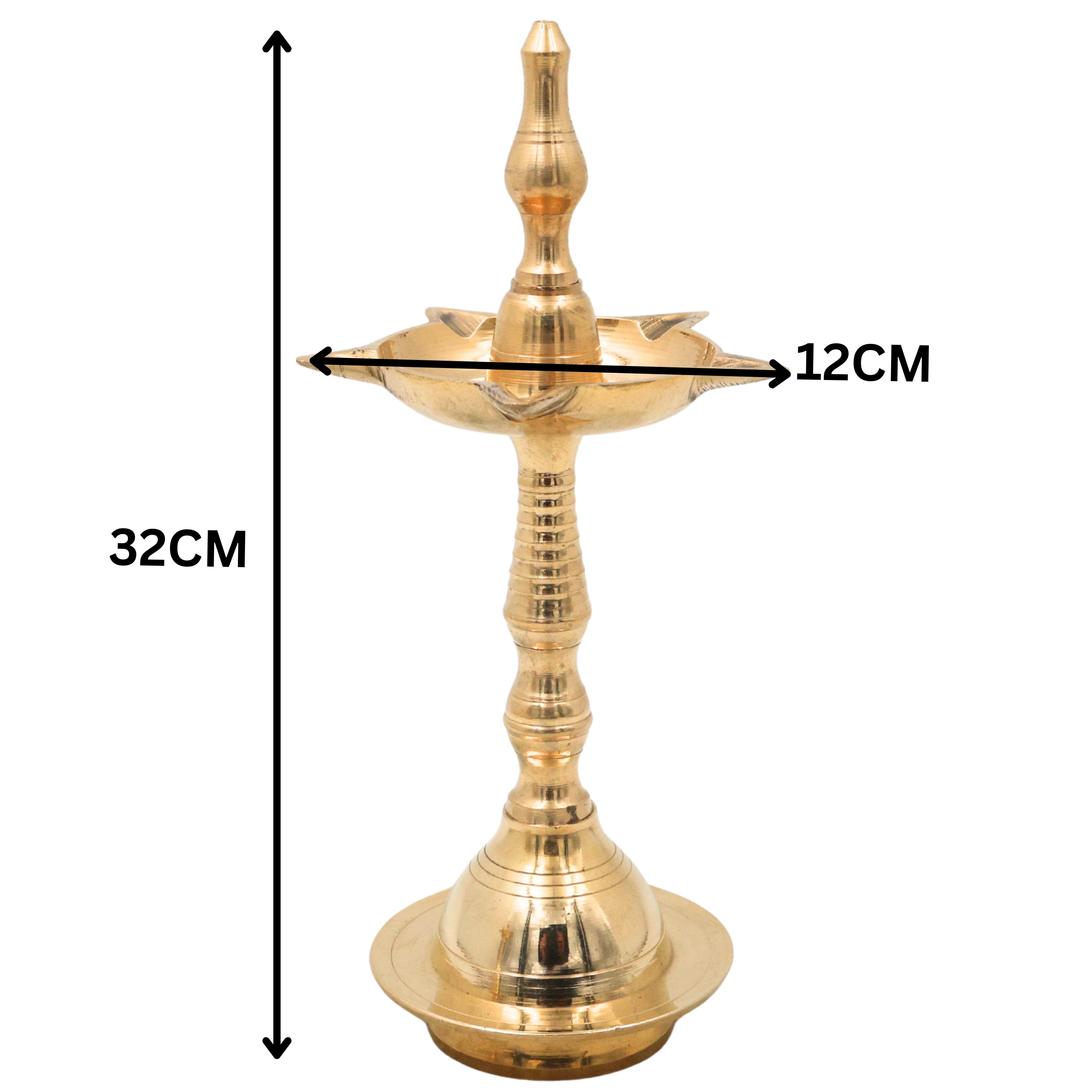 Traditional Brass Pooja Lamp Diya Deepam Kuthu Vilakku Nilavilakku Deepalakshmi Kamakshi Kubera Deepam Aarti Oil Lamp for Home Temple Mandir Spiritual Decor Diwali Festival Lighting, Gold, 12.5 Inch, 2 Piece