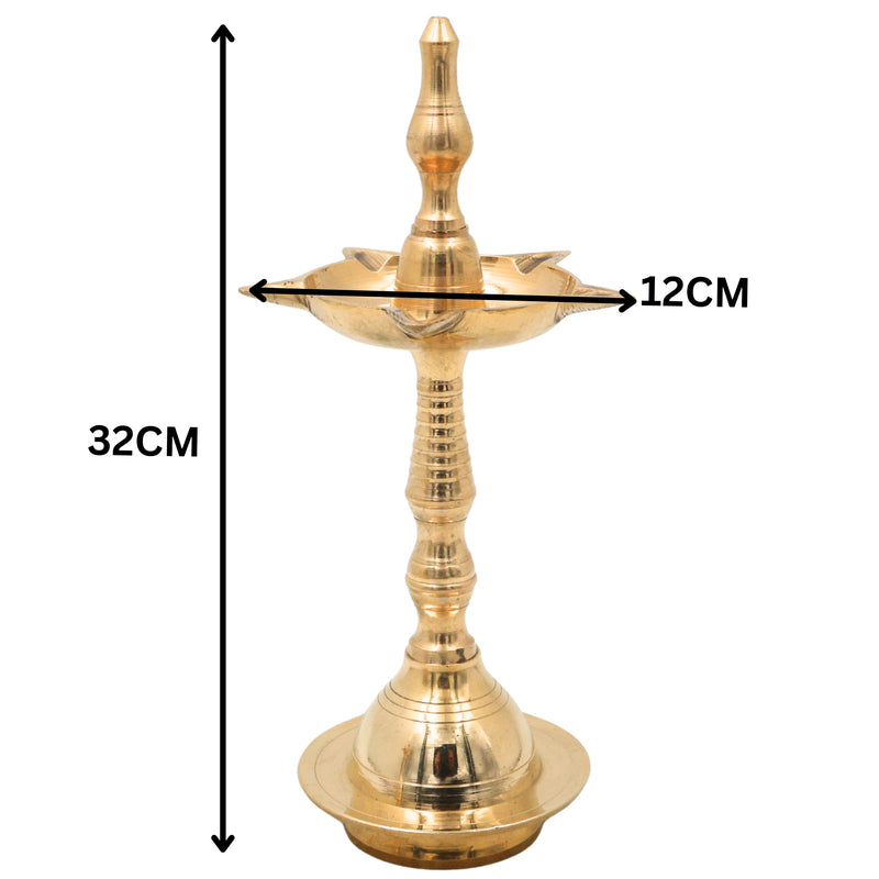 Traditional Brass Pooja Lamp Diya Deepam Kuthu Vilakku Nilavilakku Deepalakshmi Kamakshi Kubera Deepam Aarti Oil Lamp for Home Temple Mandir Spiritual Decor Diwali Festival Lighting, Gold, 12.5 Inch, 2 Piece