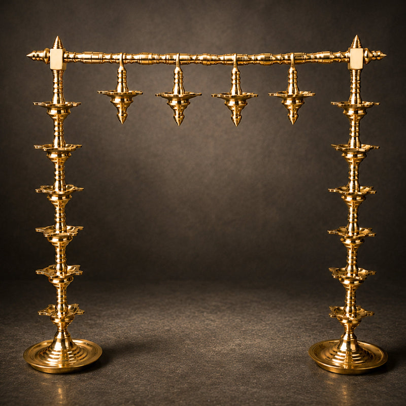 Brass Lamp Stand Deepa Stambh Kuthu Vilakku Nilavilakku Samai Pooja Deepam Stand Traditional Peetal Pittalai Vilakku Diya Stand Temple Lamp Stand Heavy Brass Akhand Jyot Pooja Lamp Stand 56 cm, Gold, 22 Inch, 1 Piece