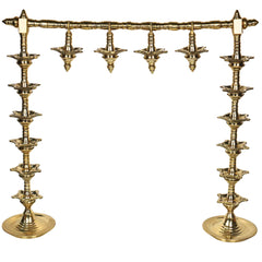 Brass Lamp Stand Deepa Stambh Kuthu Vilakku Nilavilakku Samai Pooja Deepam Stand Traditional Peetal Pittalai Vilakku Diya Stand Temple Lamp Stand Heavy Brass Akhand Jyot Pooja Lamp Stand 56 cm, Gold, 22 Inch, 1 Piece