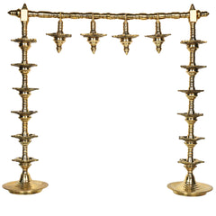 Brass Lamp Stand Deepa Stambh Kuthu Vilakku Nilavilakku Samai Pooja Deepam Stand Traditional Peetal Pittalai Vilakku Diya Stand Temple Lamp Stand Heavy Brass Akhand Jyot Pooja Lamp Stand 56 cm, Gold, 22 Inch, 1 Piece