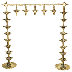 Brass Traditional Deepa Stambh Lamp Stand Kuthu Vilakku Nilavilakku Samai Peetal Pittalai Temple Pooja Oil Lamp Stand Large Floor Diya Stand South Indian Mandir Deepam Stand Decorative Brass Vilakku, Gold, 30.5 Inch, 1 Piece