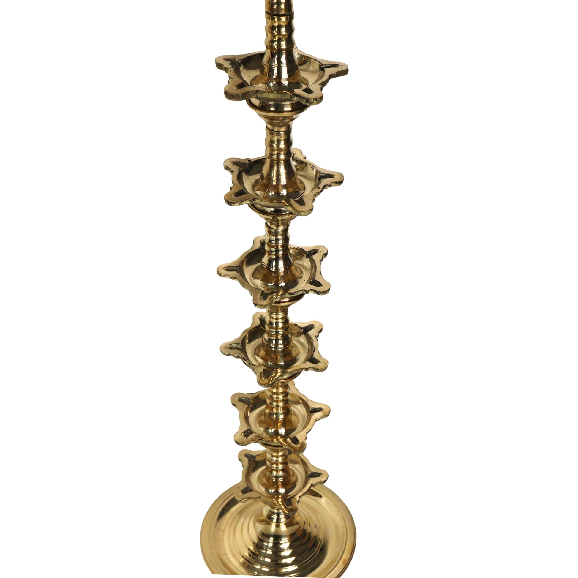 Brass Traditional Deepa Stambh Lamp Stand Kuthu Vilakku Nilavilakku Samai Peetal Pittalai Temple Pooja Oil Lamp Stand Large Floor Diya Stand South Indian Mandir Deepam Stand Decorative Brass Vilakku, Gold, 30.5 Inch, 1 Piece