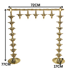 Brass Traditional Deepa Stambh Lamp Stand Kuthu Vilakku Nilavilakku Samai Peetal Pittalai Temple Pooja Oil Lamp Stand Large Floor Diya Stand South Indian Mandir Deepam Stand Decorative Brass Vilakku, Gold, 30.5 Inch, 1 Piece